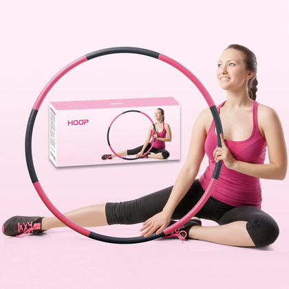 Beakabao Exercise Weighted Hoops for Adults and Kids, Adjustable 8 Sections 2lb Detachable Professional Soft Fitness Hoop, Weight Loss Core Strength Workout Sport Hoop, pink,grey