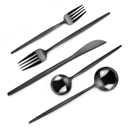 KOUSKOU Mirror Black Silverware Set, 20-Piece Flatware Cutlery Set Service for 4, Mirror Polished Tableware Set, Utensils for Kitchens, Home and Restaurant, Dishwasher Safe