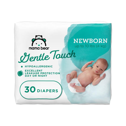 Amazon Brand - Mama Bear Gentle Touch Diapers, Hypoallergenic, Newborn, White, 30 Count