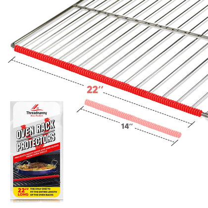 Oven Rack Shields Extra Long 22 Red (2 Pack), Full Length Fit on Standard-Sized USA Ovens - Heat Resistant Oven Rack Protectors - Prevents Hand and Arm Burns, Food Grade Silicone Oven Rack Cover