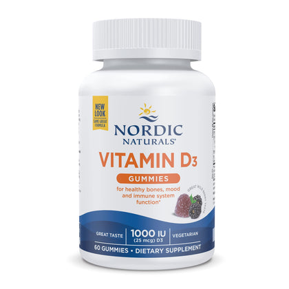 Nordic Naturals Vitamin D3 Gummies, Wild Berry - 60 Gummies - 1000 IU Vitamin D3 - Great Taste - Healthy Bones, Mood & Immune System Function - Non-GMO - 60 Servings
