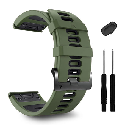 ZPJPPLX 26mm Quick Fit Straps for Fenix 7X Pro Band,Sport Silicone Band Replacement Compatible for Garmin Tactix 7 Pro Fenix 6X Pro Fenix 5X Plus Descent Mk2i Enduro 2 Tactix Delta,Olive green/Black