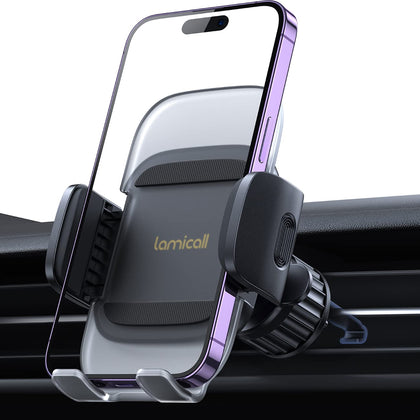 Lamicall Car Phone Holder Vent - Upgraded Spring Clip [Big Phone Friendly] Air Vent Cell Phone Holders for Your Car Mount Automobile Hands Free Cradle for iPhone 15 14 13 Pro Max Smartphone