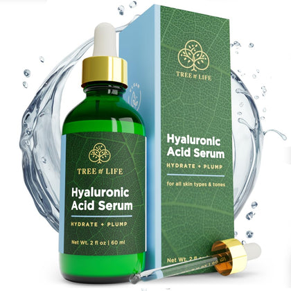 Tree of Life Hyaluronic Acid Serum for Face Anti Aging, Fine Lines, Dark Spots, & Dry Skin - 2 Fl Oz Hydrating Facial Serum - Smoothing & Brightening Skin - Dermatologist-Tested - Skin Care Set
