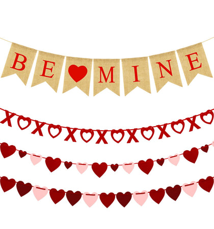 4Pcs Valentines Day Decorations Set No DIY Required BE MINE Love Heart XO Garlands Banner for Home Classroom Office Wedding Party Anniversary