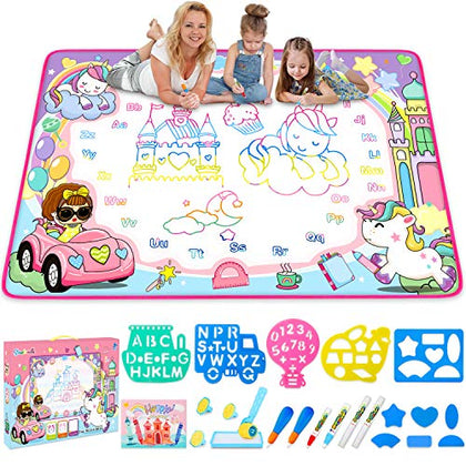 STREET WALK Water Doodle Mat- Kids Painting Writing Doodle Board Toy - Color Drawing Mat Bring Magic Pens Educational Toys for Age 3 4 5 6 7 8 9 10 11 12 Year Old Girls Boys Toddler Gift