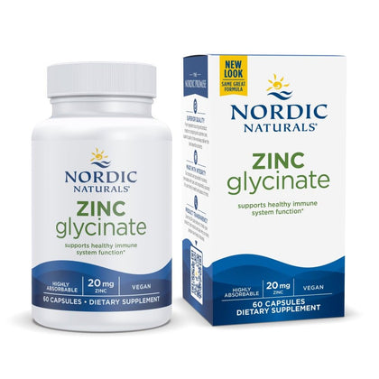 Nordic Naturals Zinc Glycinate - 60 Capsules - 20 mg Highly Absorbable Zinc Glycinate - Optimal Wellness - Non-GMO, Gluten Free, Vegan - 30 Servings