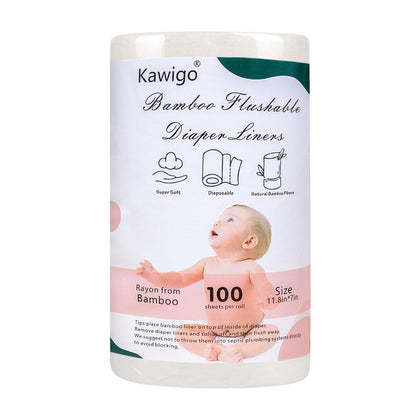 Kawigo Diaper Liner Rayon Made from Bamboo Flushable Diaper Liners for Baby Cloth Diapers Inserts Fragance Free and Chlorine Free Disposable Gently Biodegradable 1 Roll 100 Sheets