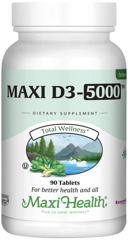 Maxi Health Vitamin D3 5000 IU Dietary Supplement - Easy to Swallow - Odorless & Tasteless - Supports Calcium Absorption, Immune Health and Bone Health in Adult Women & Men - 90 Tablets