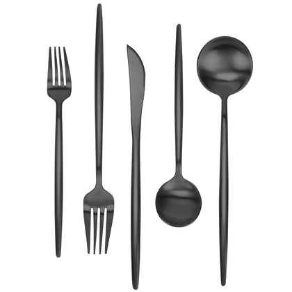Matte Black Silverware Set 30 Pieces, FAMEWARE Stainless Steel Flatware Set?Service for 6?Kitchen Utensil Set, Tableware Cutlery Set, Satin Finished Polished & Dishwasher Safe