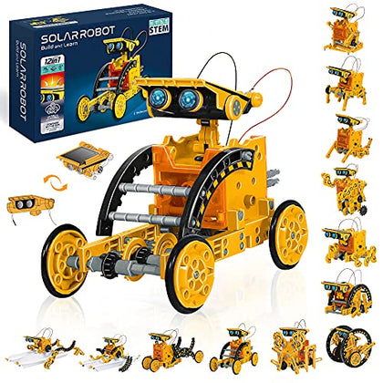 STEM Solar Robot Toys 12-in-1, 190 Pieces Solar and Cell Powered 2 in 1, Educational DIY Assembly Kit Science Building Set Gifts for Kids Aged 8+