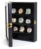 Championship Ring Display Case, 9 Ring Posts Baseball Ring Display Case, 8 x 10 Wooden Championship Ring Display Box with Locks to Show Sport, Classm, Fraternity and Award Rings