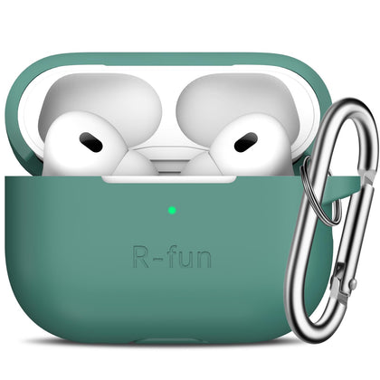 R-fun AirPods Pro 2nd/1st Generation Case Cover with Keychain, Full Protective Silicone Skin Accessories for Women Men with Apple AirPods Pro 2022/2019 Charging Case,Front LED Visible-Pine Green