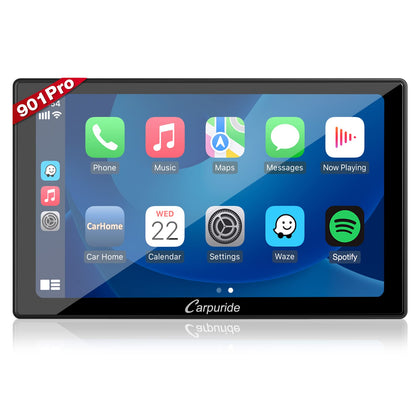 [2024] Carpuride W901 Pro Portable Apple Carplay & Android Auto with Car Bluetooth Transmission, 9 inch Portable Car Stereo 1080P Touch Screen, Mirror Link/GPS/Siri/FM/AUX/Google, Dashboard Mounted