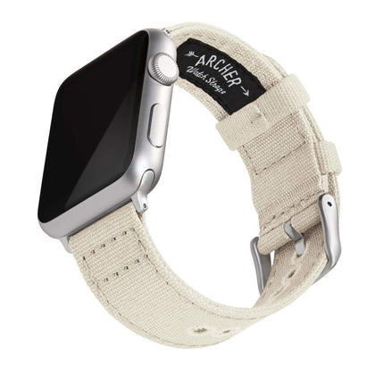 Archer Watch Straps - Canvas Watch Bands for Apple Watch (Alabaster, Silver, 38/40/41mm)