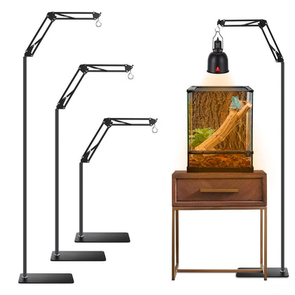 DXOVEEN Reptile Lamp Stand Reptile Heat Lamp Stand (15.7inch to 74.3inch) with 360° Adjustable Swing Arm, Reptile Light Stand for Bearded Dragon Turtles Snake and Chicks