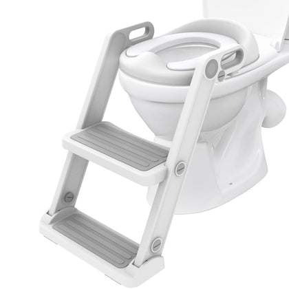 Victostar Potty Training Seat with Step Stool Ladder, Foldable Potty Training Toilet for Kids Boys Girls Toddlers-Comfortable Cushion Safe Handle Anti-Slip Pads