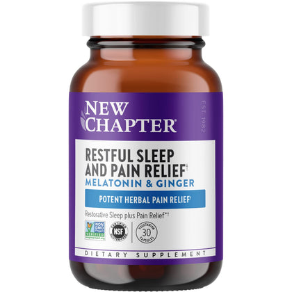 New Chapter Sleep Aid,  Restful Sleep and Pain Relief, Melatonin & Ginger Sleep Supplement, Gluten Free and Non-GMO, 30 Vegetarian Capsules