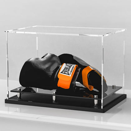 Clear Boxing Glove Display Case,Self-Assembly Acrylic Baseball Glove Display case for Full Size,Football Glove Display Case Holder Showcase.Baseball Mitt Ball Display Case with Black Base Riser Stand