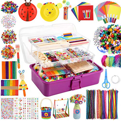 Caydo 3000 Pcs Kids Art and Crafts Supplies, Toddler DIY Craft Art Supplies Set Include Pipe Cleaners, Pom Poms, Portable 3 Layered Folding Storage Box Great Gift for Kids