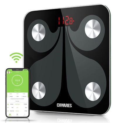 CHWARES Body Fat Scale, USB Rechargeable Digital Weight Bathroom Scales, Smart BMI Scale with 13 Body Data, Scale for Body Weight, Smart Digital Bathroom Weight Scale 400lbs, Black