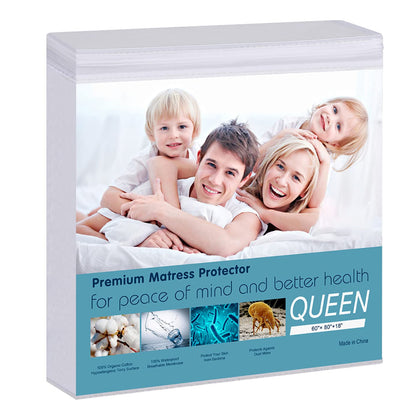 Waterproof Mattress Pad Protector 100% Organic Cotton Hypoallergenic Breathable Mattress Pad Cover, Deep Pocket, Vinyl Free White