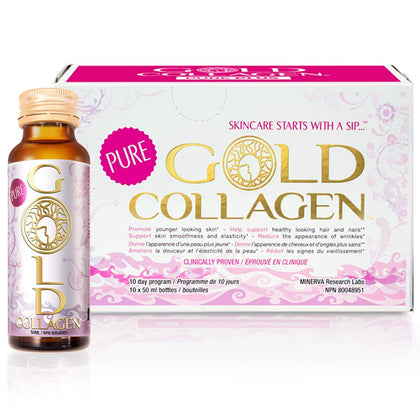 GOLD COLLAGEN Pure The Original Liquid Collagen Drink for Women and Men - Marine Collagen Drink with Hyaluronic Acid for Skin Hair Nails