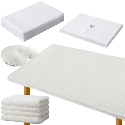 Barydat 44 Pcs Fleece Massage Pad Set Includes 2 Soft Pad and 2 Face Rest Cover Disposable Massage Table Sheets Set Include 20 Non Woven Bed Sheets 20 Face Rest Covers for Massage Beauty Salon Spa