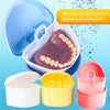 Denture Bath Box Cup, Complete Clean Care for Dentures, Clear Braces, Mouth Guard, Night Guard & Retainers,Traveling (Blue & White)
