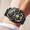 OUPINKE Mens Watches Fashion Sport Wrist Watches Black Multifunction Chronograph Analog Quartz Luminous Waterproof Calendar Stainless Steel Bracelet