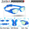 EverSport Kids Swim Goggles, Pack of 2 Swimming Goggles for Children Teens, Portable Anti-Fog Anti-UV Youth Swim Glasses Leak Proof for Age4-16, Green/Black & Mirrored Blue
