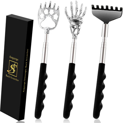 Asqarqo Back Scratcher 3 Pack Different Design Stainless Telescopic Back scratchers with Pretty Box, Portable Extendable Back Massager Gifts for Men or Women Stocking Stuffers