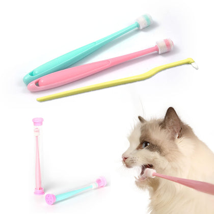 Emmeliestella Small Dog & Cat Toothbrush 360 Degree Soft Silicone, Cat Dental Care, Toothbrush Holder, Oral Hygiene, Easy to Handle, Deep Clean, Independent Packaging, light sky blue&light pink 3 PCS