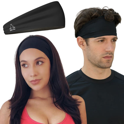 Temple Tape Headbands for Men and Women - Mens Sweatband & Sports Headband Moisture Wicking Workout Sweatbands for Running, Crossfit, Yoga and Bike Helmet Friendly - Black