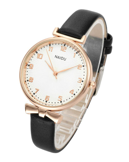 Top Plaza Womens Ladies Classic Simple Leather Analog Quartz Wrist Watch Rose Gold Case Arabic Numerals Casual Dress Watches(Black)