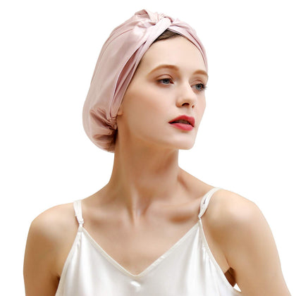 ZIMASILK 22 Momme 100% Mulberry Silk Sleep Cap for Women Hair Care,Natural Silk Night Bonnet with Elastic Stay On Head (1Pc, PINK)