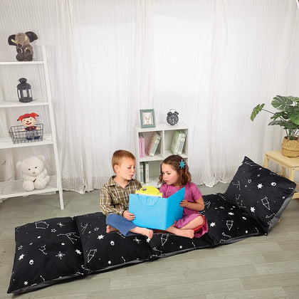 Floor Lounger Pillow casing for boy Girl,Without pillow, Soft Minky Plush, Black Constellation Print, Cover/Sleeve Only! Perfect Reading, Watching TV Cushion - great for Sleepovers, Queen Size;