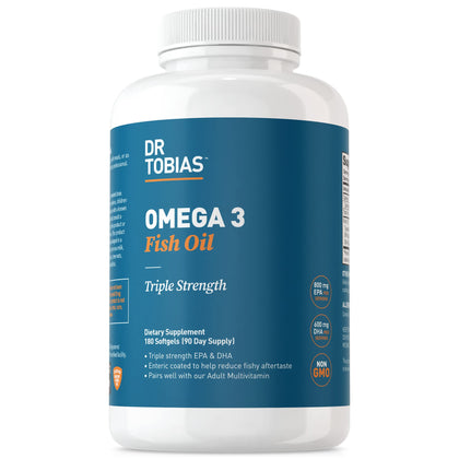 Dr. Tobias Omega 3 Fish Oil, 800 mg EPA 600 mg DHA Omega 3 Supplement for Heart, Brain & Immune Support, Absorbable Triple Strength Fish Oil Supplements - 2000 mg Per Serving, 180 Softgels 90 Servings