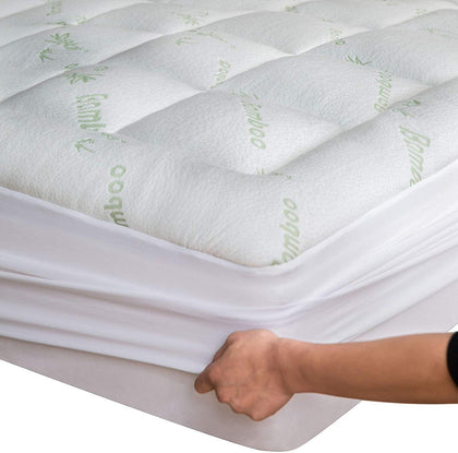 Viscose Made from Bamboo Twin Mattress Topper - Thick Cooling Breathable Pillow Top Mattress Pad for Back Pain Relief - Deep Pocket Topper Fits 8-20 Inches Mattress (39x75 Inches)