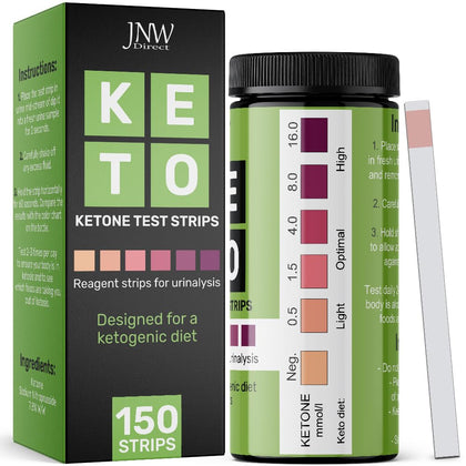 Ketone Test Strips, 150 Keto Test Strips for Keto, Low Carb Diet - Urine Test Strips, Ketosis Strips Test Urine, Keto Strips, Ketone Urinalysis Test Strips, Ketones Test Kit - Free eBook - JNW Direct