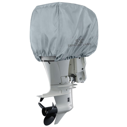 Explore Land Outboard Motor Cover - Waterproof 600D Heavy Duty Boat Engine Hood Covers - Fit for Motor 115-225 HP, Grey