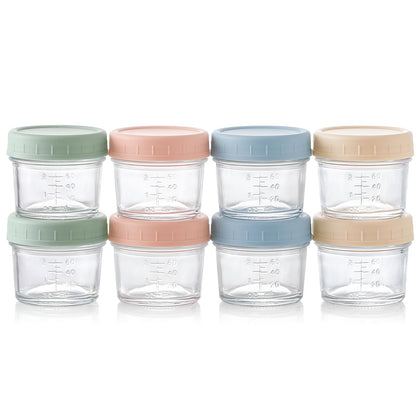 VITEVER 8 Pack Glass Baby Food Storage Containers, 4 oz Baby Food Jars with Plastic Lids, Small Baby Food Maker, Reusable Infant Freezer Container, Microwave, Dishwasher & Freezer Safe, BPA Free