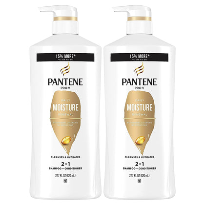 Pantene 2-in-1 Shampoo and Conditioner Twin Pack with Hair Treatment Set, Daily Moisture Renewal for Dry Hair, Safe for Color-Treated Hair (Set of 2)