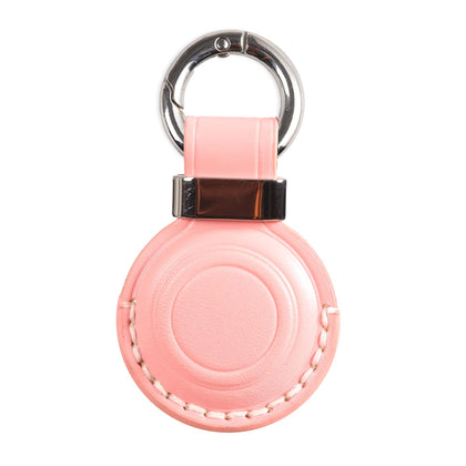 KEEPXYZ Genuine Leather Airtag Holder Suitable for Apple Airtag Keychain Leather, Secure Air Tag Holder with Stainless Steel Ring Lock, Durable Airtag Case Cover Key Ring - Pink V2.0 (No Hole)