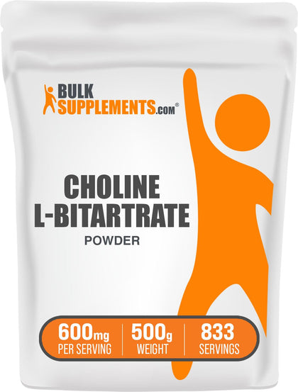 BulkSupplements.com Choline L-Bitartrate Powder - Choline Supplements - Cognitive Support Supplements - Choline Powder - Liver Focus Supplement - Choline Bitartrate Powder (500 Grams - 1.1 lbs)