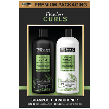 TRESemmé Flawless Curls Shampoo and Conditioner Set, Curly Hair Products with Coconut Oil Leaves Curls Defined, Sulfate Free, Frizz Free, 28 Fl Oz Ea
