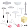 12 PCS Cake Decorating Supplies, Woohome 8 PCS 2 Style Cake Flower Nail, 2 PCS Flower Lifters and 1 PCS Wood Flower Nails Holder, 1 PCS Cake Icing Dispensers for Icing Flowers Decoration