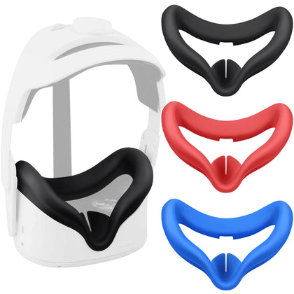 FINPAC 3-Pack VR Face Cover Set for Quest 2, Sweatproof Silicone Face Cushion Mask for Quest 2 Virtual Reality Headset (Black+Red+Blue)