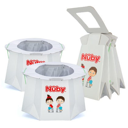 Nuby Disposable Travel Potty with Liner - Foldable and Portable Potty; Toddler Potty Essential for Camp, Trips, & Car Rides - Travel Potty for Toddler, 2 Pack