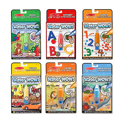 Melissa & Doug Water Wow - Water Reveal Pad Bundle - Animals, Alphabet, Numbers and More - Travel Toys, Party Favors, Stocking Stuffers, Mess Free Water Pen Coloring Books For Toddlers, Kids Ages 3+